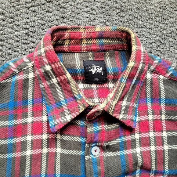 Stussy men's flannel shirt size S button down checked long sleeve fall cotton - Picture 3 of 13